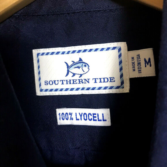 Southern Tide SS Dock Camo Sport Shirt M Button Up True Navy Lyocell Pockets $99 - Picture 2 of 5